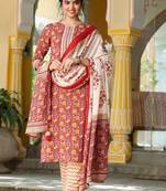 Maroon printed cotton kurta-suits