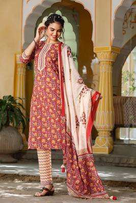 Maroon printed cotton kurta-suits 2
