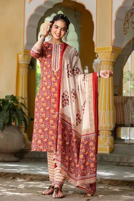 Maroon printed cotton kurta-suits 3