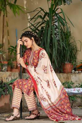 Maroon printed cotton kurta-suits 5