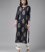 Navy-blue printed cotton palazzo-kurta