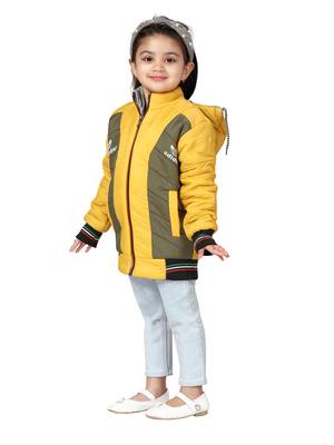 Yellow plain nylon girls-jackets-coats 3