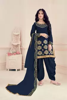 Blue embroidered silk cotton salwar