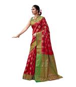 Red woven banarasi silk saree with blouse