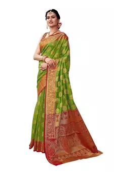 Green woven banarasi silk saree with blouse