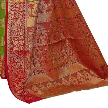 Green woven banarasi silk saree with blouse 4