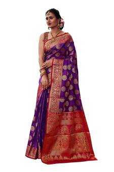 Purple woven banarasi silk saree with blouse