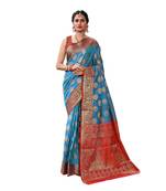 Green woven banarasi silk saree with blouse