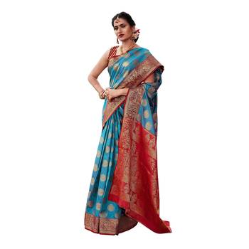 Green woven banarasi silk saree with blouse 2