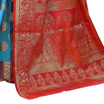 Green woven banarasi silk saree with blouse 4