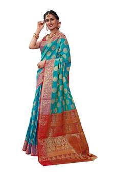 Green woven banarasi silk saree with blouse