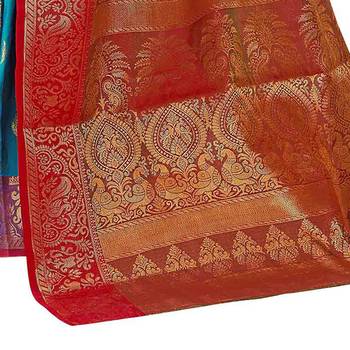 Green woven banarasi silk saree with blouse 4