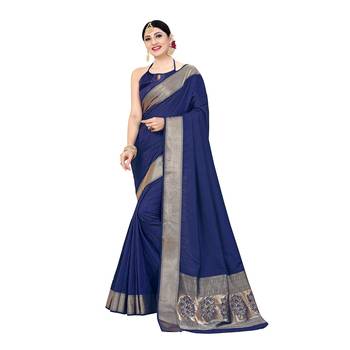 Blue woven banarasi silk saree with blouse 1