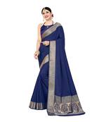 Blue woven banarasi silk saree with blouse