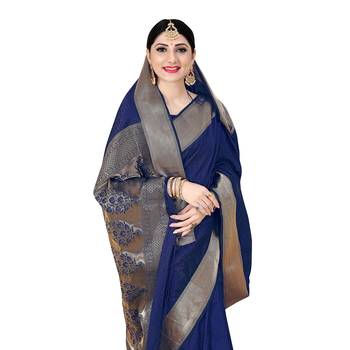 Blue woven banarasi silk saree with blouse 3