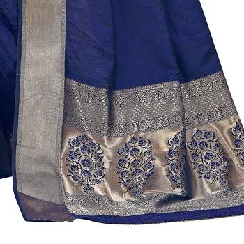 Blue woven banarasi silk saree with blouse 4