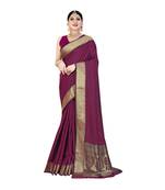 Magenta woven banarasi silk saree with blouse