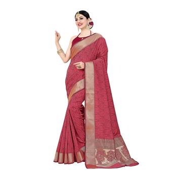 Pink woven banarasi silk saree with blouse 1