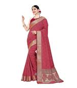 Pink woven banarasi silk saree with blouse