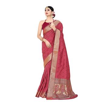 Pink woven banarasi silk saree with blouse 2