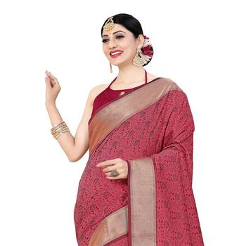 Pink woven banarasi silk saree with blouse 3