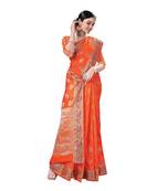 Orange woven banarasi silk saree with blouse