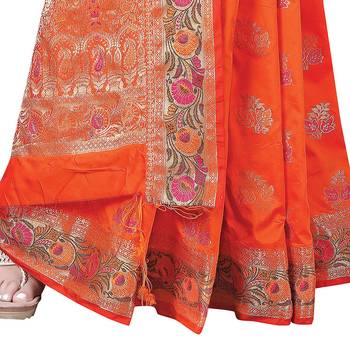 Orange woven banarasi silk saree with blouse 3