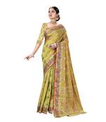 Green woven banarasi silk saree with blouse