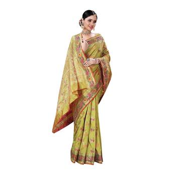 Green woven banarasi silk saree with blouse 2