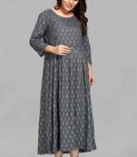 Grey printed viscose rayon long-dresses