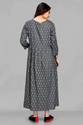 Grey printed viscose rayon long-dresses 2