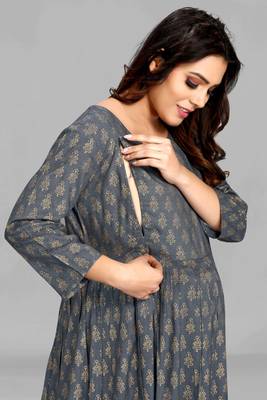 Grey printed viscose rayon long-dresses 3