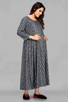 Grey printed viscose rayon long-dresses 4
