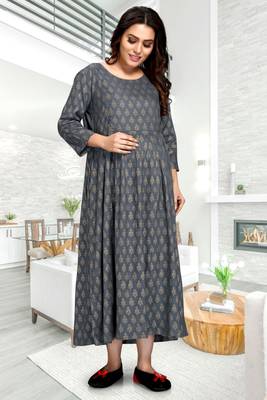 Grey printed viscose rayon long-dresses 5