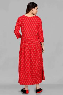 Red printed viscose rayon long-dresses 2