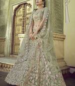 Spanish Green Thread, zari, dori and Sequins embroidered net Semi Stitched Bridal Lehenga
