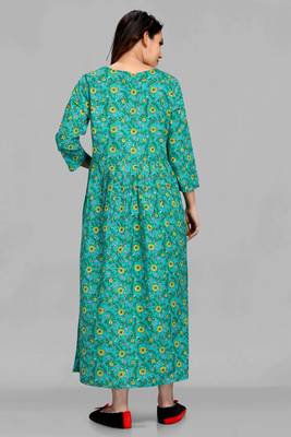 Green printed viscose rayon long-dresses 2