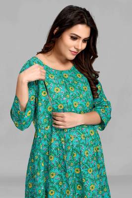 Green printed viscose rayon long-dresses 3