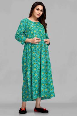 Green printed viscose rayon long-dresses 4