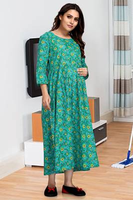 Green printed viscose rayon long-dresses 5