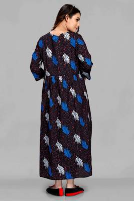 Navy-blue printed viscose rayon long-dresses 2