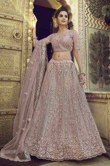 Opium Mauve purple Thread, zari, dori and Sequins embroidered net semi stitched wedding lehenga