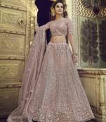Opium Mauve purple Thread, zari, dori and Sequins embroidered net Semi Stitched wedding Lehenga