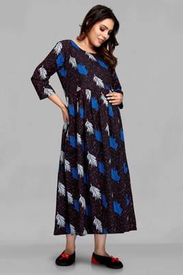 Navy-blue printed viscose rayon long-dresses 4