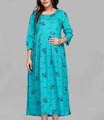 Turquoise printed viscose rayon long-dresses