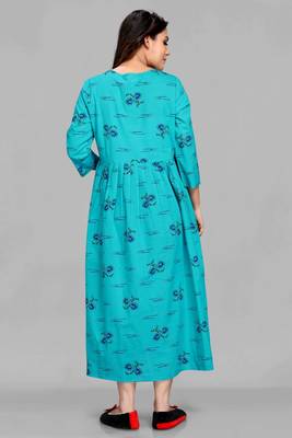 Turquoise printed viscose rayon long-dresses 2