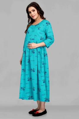 Turquoise printed viscose rayon long-dresses 4