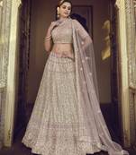 Hemp Mauve purple Thread, zari, dori and Sequins embroidered net Semi Stitched wedding Lehenga