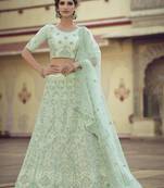 Norway Green Thread, zari, dori and Sequins embroidered net Semi Stitched Bridal Lehenga