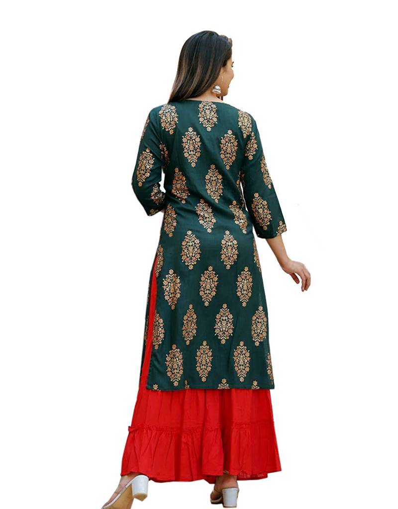 Flower Print Kurta With Skirt Sets